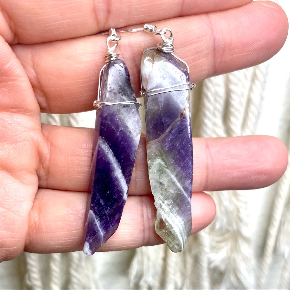 Amethyst Crystal Point Earrings - Picture 4 of 6